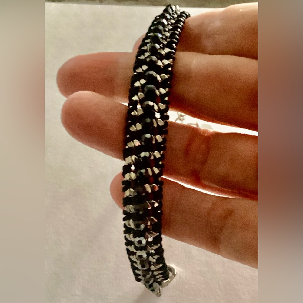Stella & Dot black crystal & silver bracelet